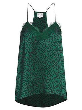 Cami NYC Racer Charmeuse Leopard Camisole Cami Teal Green Leopard-Print Lace Med